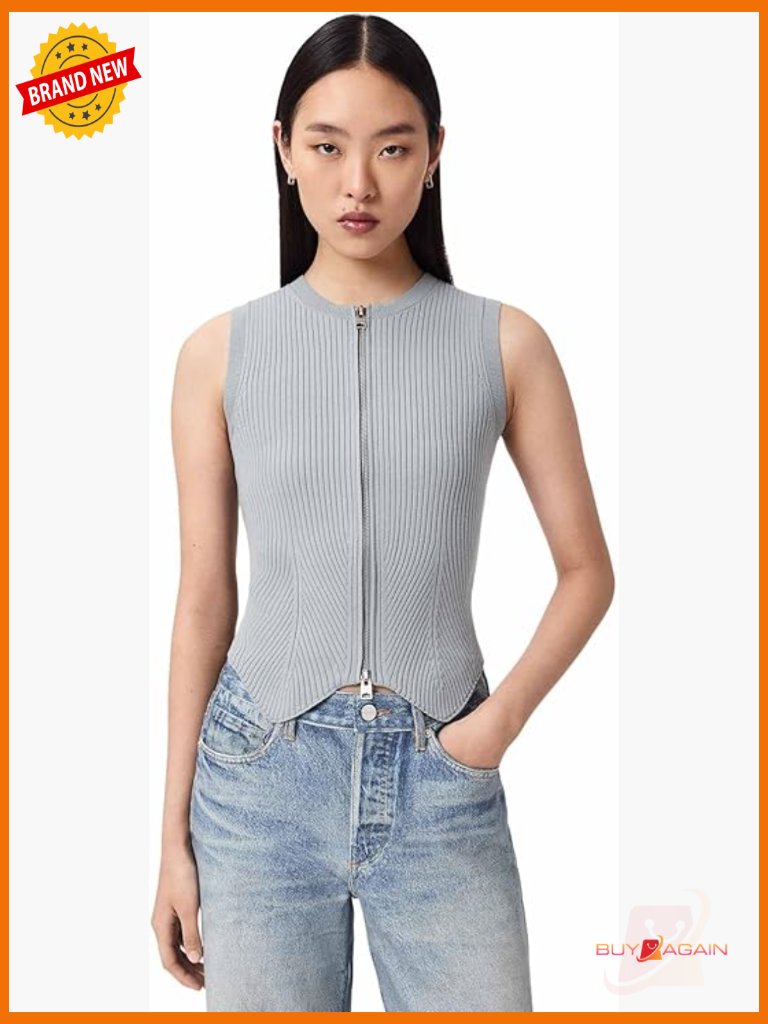 Slim Fit Zip Waistcoat, Sleeveless V-Neck, Cropped Vest For Women